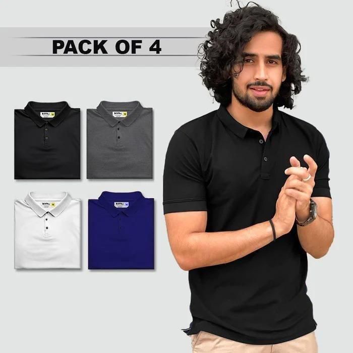 Men's Polo T-Shirts – Pack of 4 | Poly Matte Fabric | Solid Colors | Half Sleeves Casual Wear