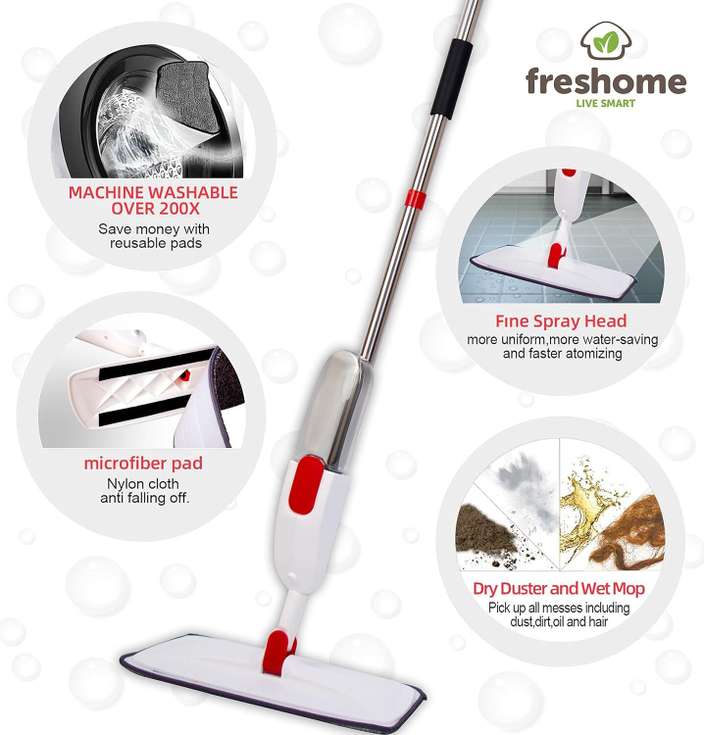360° Steel Microfiber Floor Cleaning Spray Mop – With Reusable Pad & Integrated Water Spray